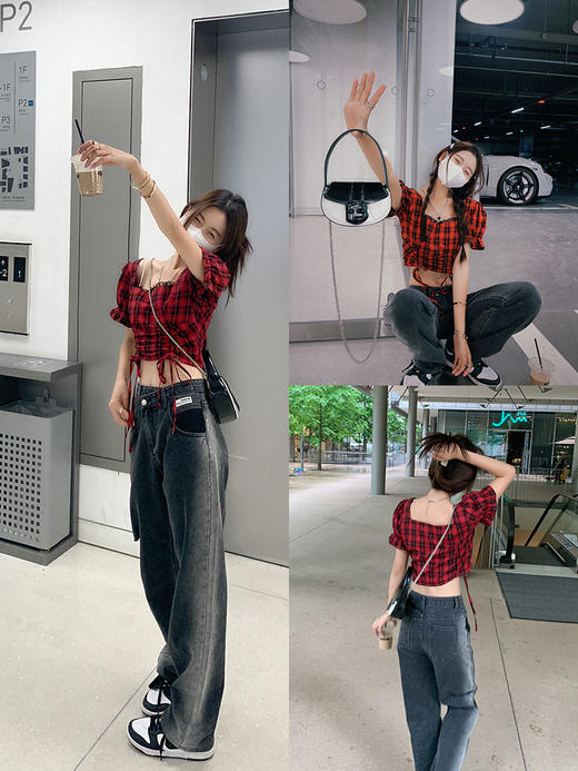 <曾小咸推荐>巨折清仓秒杀，稀有现货24小时发【仅限今日】 曾小咸女装烟灰色破洞牛仔裤女夏季薄款直筒宽松高腰垂感阔腿长裤 商品图4