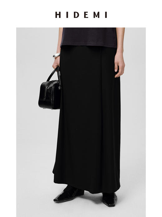 HIDEMI 黑色极简不对称压褶设计感半身裙 商品图4