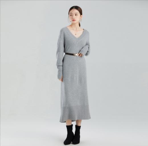 东黎 • 小山羊绒女士秋冬V领宽松气质打底连衣裙 21D12 商品图4