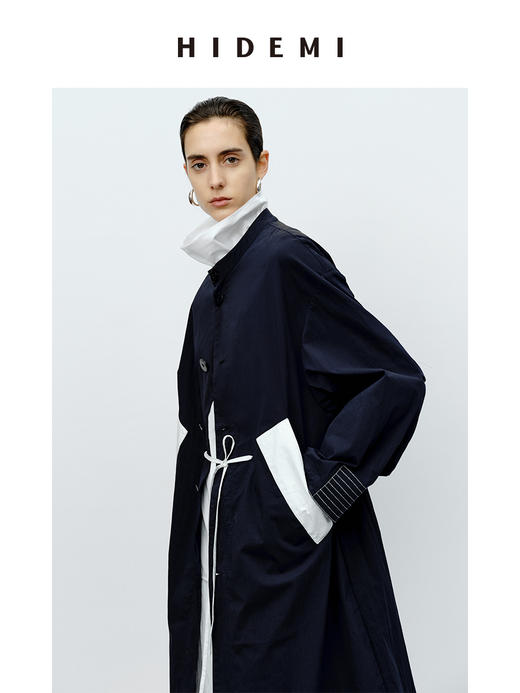HIDEMI 设计感拼接抽绳长款风衣 商品图2
