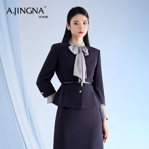 【商场同款】阿菁娜春季新款圆领简约优雅职场正装外套A28C107012 商品图3