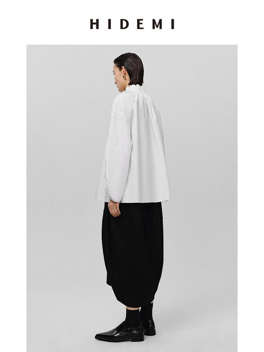HIDEMI 花苞极简廓形抽绳褶皱设计感衬衫 黑色/白色 商品图9