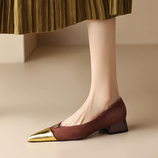 法式拼色低跟鞋，名媛风尖头粗跟浅口黑色单鞋HBP-5062 商品图3