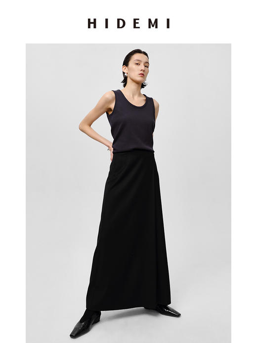 HIDEMI 黑色极简不对称压褶设计感半身裙 商品图3