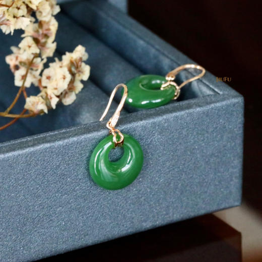 18K玫瑰金和田玉（碧玉）耳饰--福禄/高抵扣16*5mm/总长30mm/阳绿 商品图2