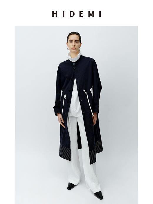HIDEMI 设计感拼接抽绳长款风衣 商品图9