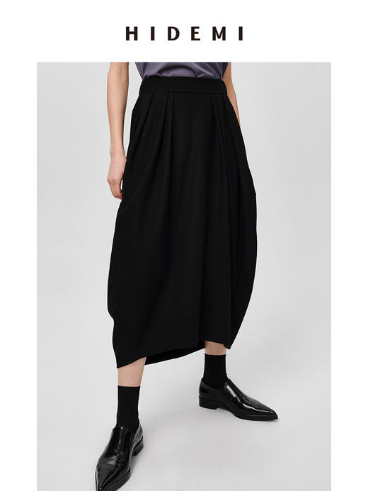 HIDEMI 黑色极简慵懒茧型半身长裙 商品图3