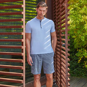 SCHIESSER铂雅男装亨利领短袖短裤套装80支 100%单丝光棉双面布 155克 99/21139H