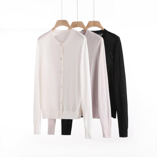 【圆领针织开衫】25%桑蚕丝/75%绵羊毛 丝羊毛经典百搭毛衫H231091258 商品图5