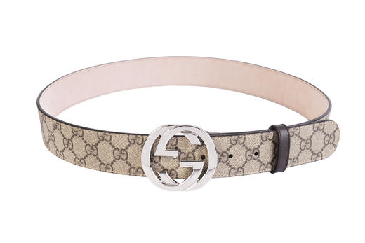 Gucci 古驰GG Supreme帆布互扣式双 G 带扣 男士4cm宽帆布腰带，钯色金属扣头411924 商品图9