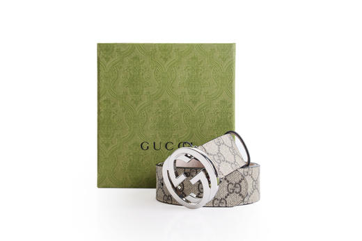Gucci 古驰GG Supreme帆布互扣式双 G 带扣 男士4cm宽帆布腰带，钯色金属扣头411924 商品图12