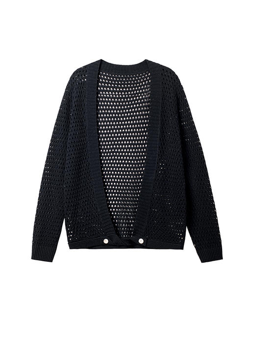 322工房清新透视纯棉带子纱镂空开衫2023春夏宽松针织外套女B016 商品图4