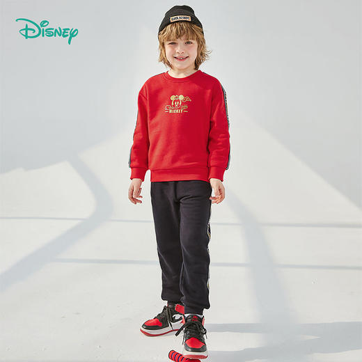 迪士尼童装 儿童新年款加绒套装春季新款男童红色卫衣卫裤两件套 商品图1