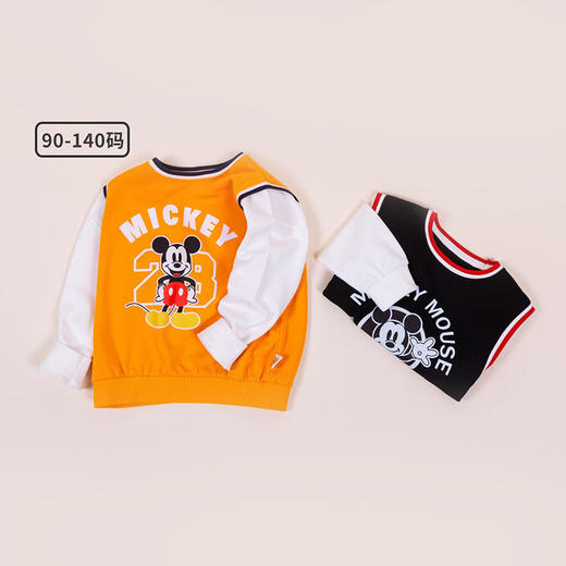 迪士尼童装男童卫衣春季新款长袖假两件t恤中小童上衣秋款运动221S1683 商品图5