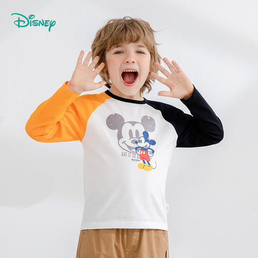 迪士尼童装男童长袖T恤宝宝春秋装新款儿童插肩袖上衣撞色潮221S1682 商品图1