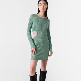 322工房轻盈释放镂空系带丝羊绒连衣裙2023春夏款简约修身裙B013