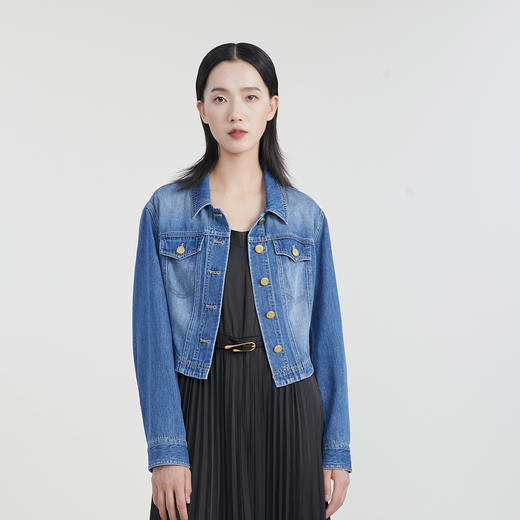 谜底短款牛仔外套女2023春新款复古百搭修身单排扣长袖231MW0033 商品图0