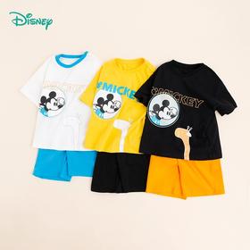 迪士尼童装男童短袖套装夏季新品中大童时髦洋气卡通撞色两件套222T1381