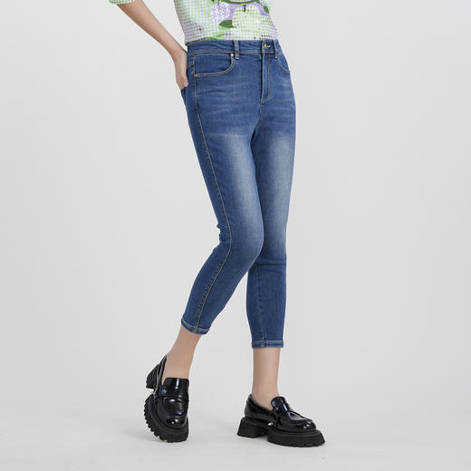 谜底牛仔裤九分小脚裤女2023春新款高腰百搭修身铅笔裤231MK0016 商品图3