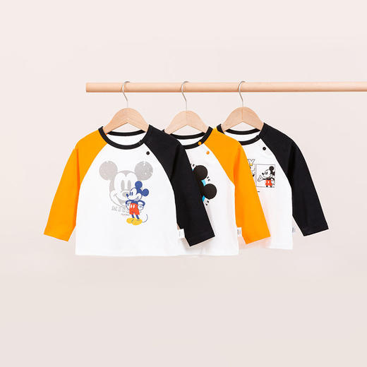 迪士尼童装男童长袖T恤宝宝春秋装新款儿童插肩袖上衣撞色潮221S1682 商品图8