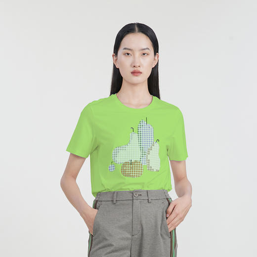 谜底短袖T恤女23春季新款特色印花圆领宽松短款百搭上衣231MT0015 商品图0