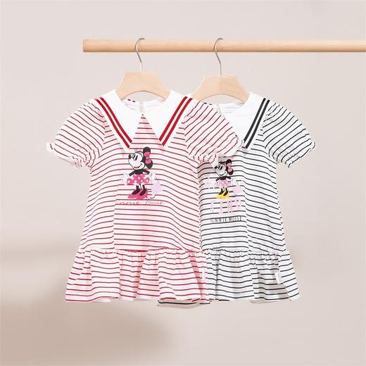 迪士尼童装儿童连衣裙甜美米妮女童条纹短袖连衣裙 商品图0