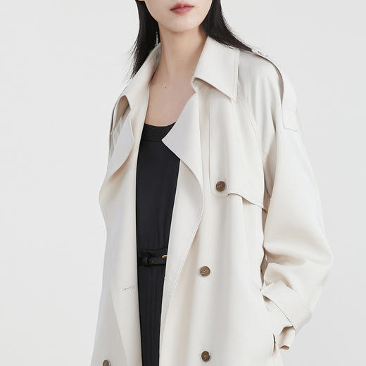 谜底经典中长款风衣女23春季新款西装领纯色双排扣外套231ME0096 商品图3