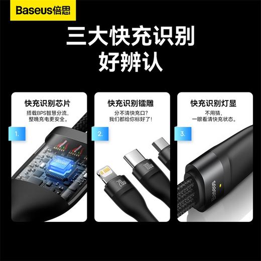 倍思 闪速系列2 一拖三快充充电线Type-C to M+L+C 100W 1.5m 商品图3