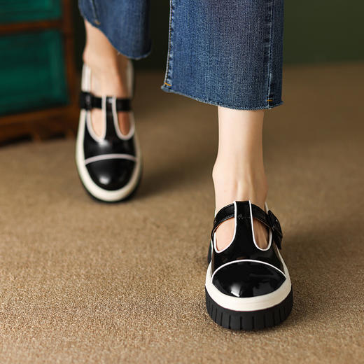 时尚减龄，时尚拼色圆头真皮厚底单鞋TYM-6109 商品图6