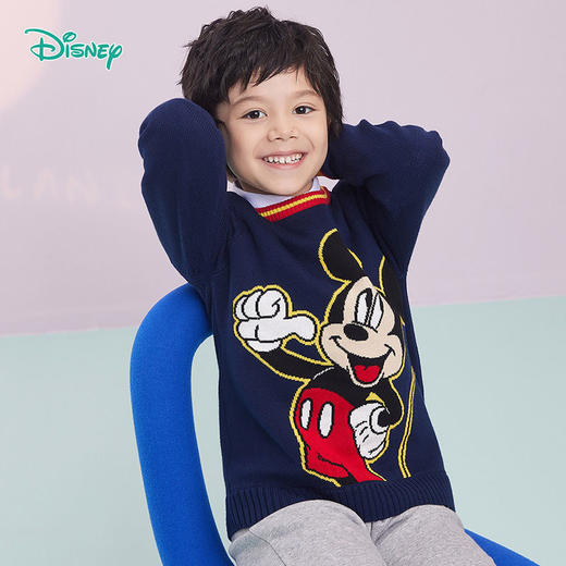 迪士尼童装 男童套头毛衣针织衫春秋款宝宝儿童中小童纯棉上衣潮 商品图0