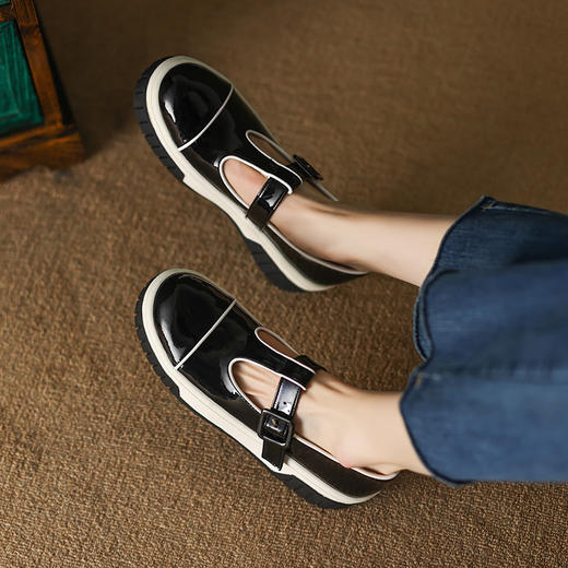 时尚减龄，时尚拼色圆头真皮厚底单鞋TYM-6109 商品图10