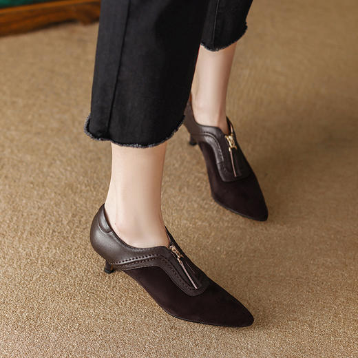 优雅百搭，尖头真皮拼接高跟鞋SF-1056 商品图4