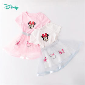 迪士尼童装 女童夏季套装宝宝短袖新款洋气上衣仙裙子两件套212T1247