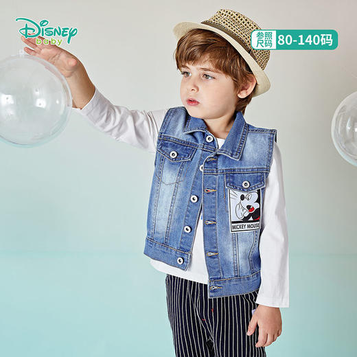 迪士尼童装男童牛仔背心外穿春秋新款男生马甲韩版帅气马夹翻领211S1461 商品图1