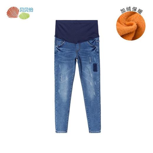 贝贝怡孕妇牛仔裤子直筒厚款外穿加绒加厚托腹孕妇装秋冬装牛仔裤 商品图3