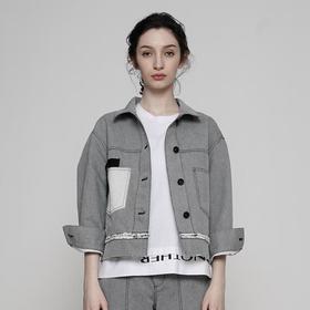 2楼名邦简约潇洒灰色基础短款复古牛仔夹