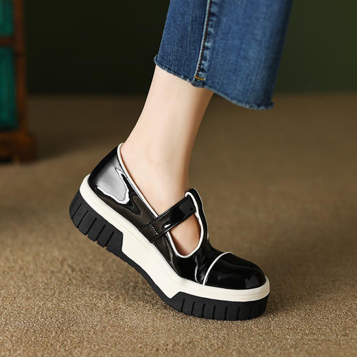 时尚减龄，时尚拼色圆头真皮厚底单鞋TYM-6109 商品图7