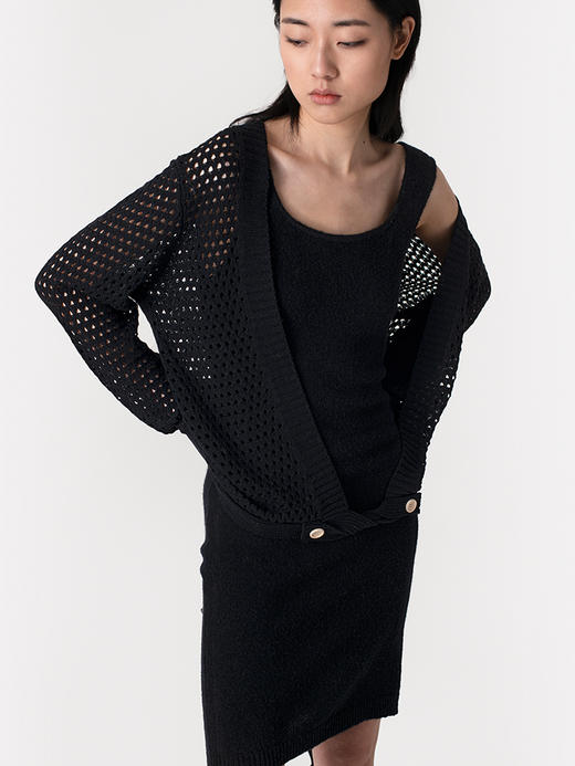 322工房清新透视纯棉带子纱镂空开衫2023春夏宽松针织外套女B016 商品图2