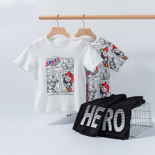 贝贝怡儿童套装短袖短裤男童夏季新品帅气潮酷卡通印花 商品图9