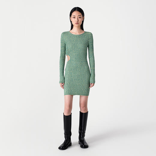 322工房轻盈释放镂空系带丝羊绒连衣裙2023春夏款简约修身裙B013 商品图1