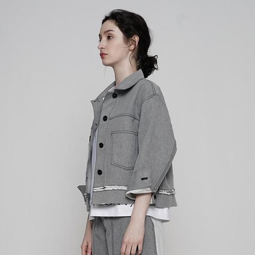 2楼名邦简约潇洒灰色基础短款复古牛仔夹 商品图1