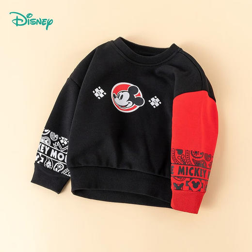 迪士尼童装男童抓绒卫衣潮酷撞色百搭儿童圆领卫衣中大童上衣 商品图1