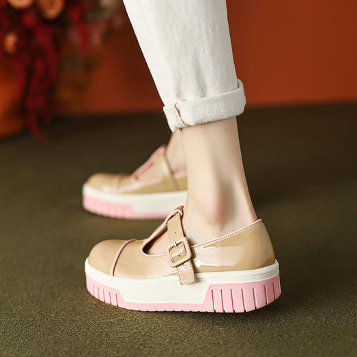 时尚减龄，时尚拼色圆头真皮厚底单鞋TYM-6109 商品图2