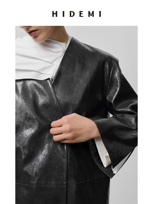 HIDEMI 特殊蜥蜴压纹V领宽肩大廓形极简西装 商品图6