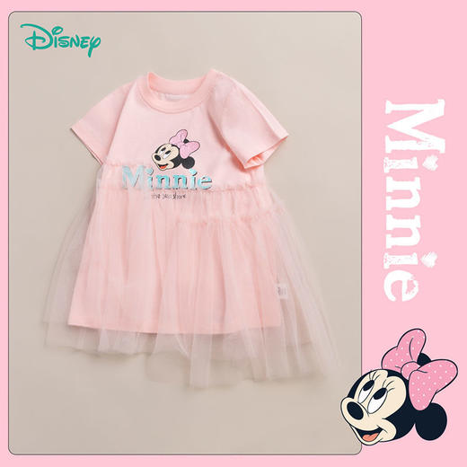 迪士尼童装 女童短袖连衣裙夏新款儿童裙子网纱公主裙假两件222Q773 商品图0