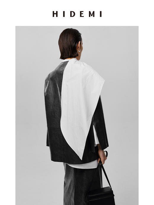 HIDEMI 特殊蜥蜴压纹V领宽肩大廓形极简西装 商品图9