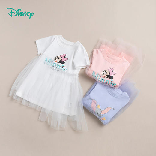 迪士尼童装 女童短袖连衣裙夏新款儿童裙子网纱公主裙假两件222Q773 商品图2
