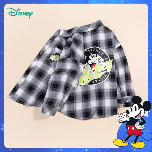 迪士尼童装男童格子衬衫米奇卡通洋气潮搭中大童宝宝上衣衬衣 商品图10