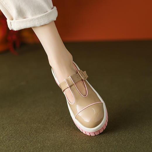 时尚减龄，时尚拼色圆头真皮厚底单鞋TYM-6109 商品图3