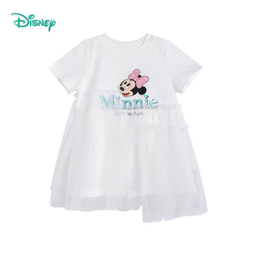 迪士尼童装 女童短袖连衣裙夏新款儿童裙子网纱公主裙假两件222Q773 商品图3